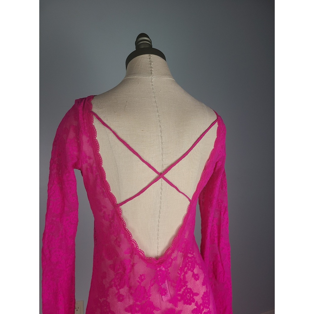 Victoria's Secret Sz M Sheer Lace Mini Dress Hot Pink Rave Festival Y2K - Picture 6 of 8